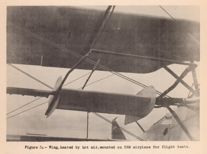 Figure 5a. Wing, heated by hot air, mounted on XBK airplane for flight tests.